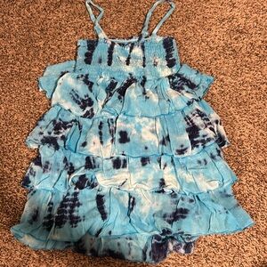 Little Girls Ruffled Blue TyeDye Dress
